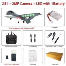 Load image into Gallery viewer, RC AirCrafts Z51 with 2MP HD Camera or No Camera 20 Minutes Fligt Time Gliders With LED Hand Throwing Wingspan Foam Plane